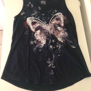 THE CLAS-SIC USA | Distressed Butterfly & Stars Graphic Tank Top - Navy